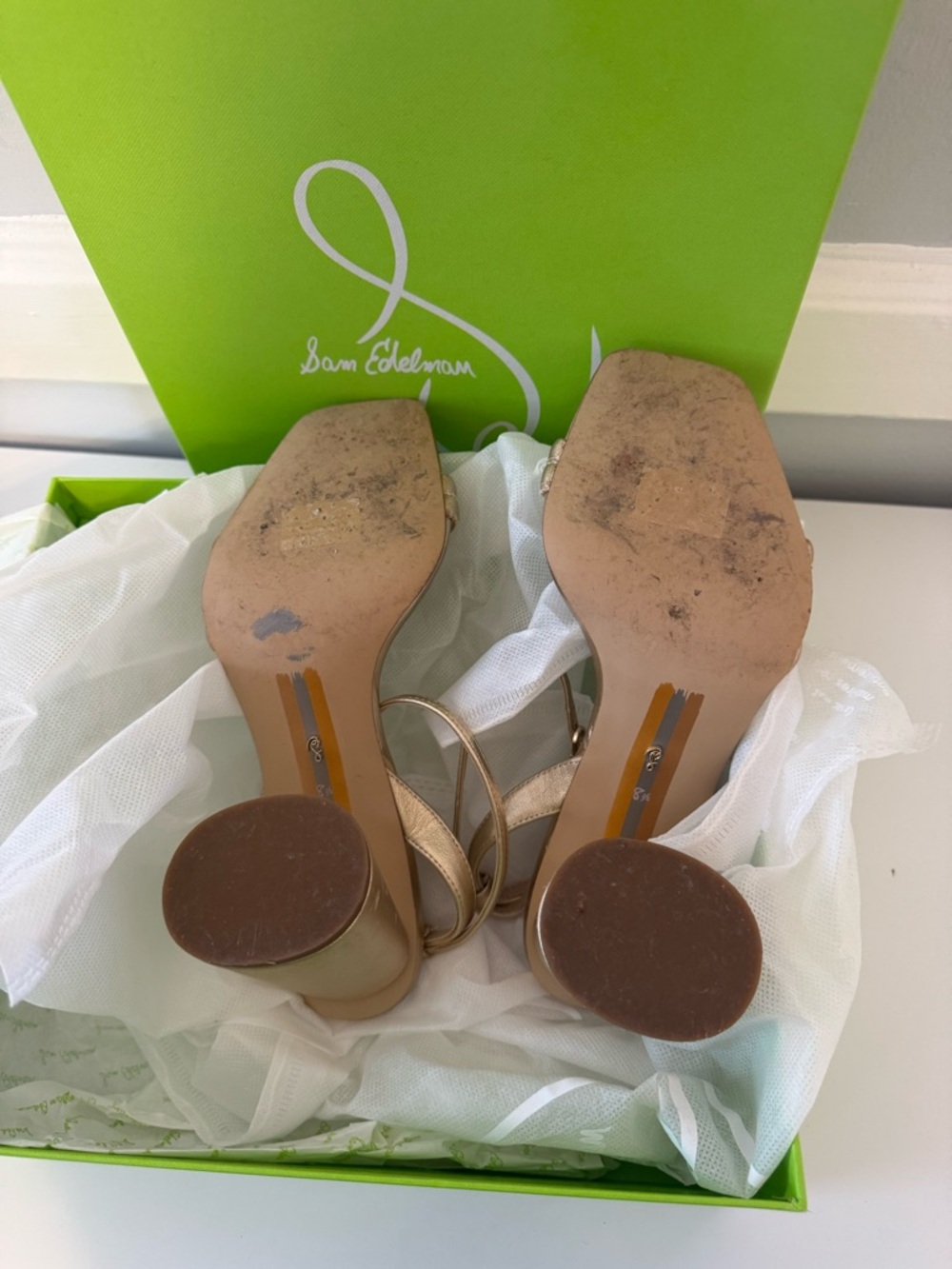 Sam Edelman Metallic Gold Strappy Block Heel Formal Sandals Size 8.5 - Picture 8 of 12